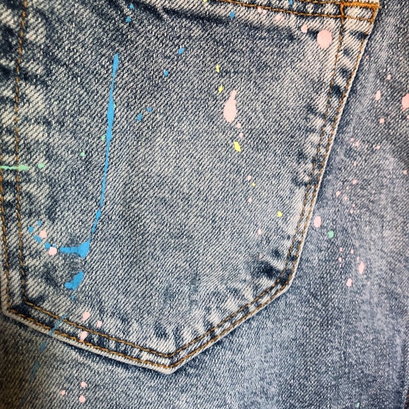 Zara Paint Splattered Denim Skirt with Front Slit - Size Small - Picture 6 of 11